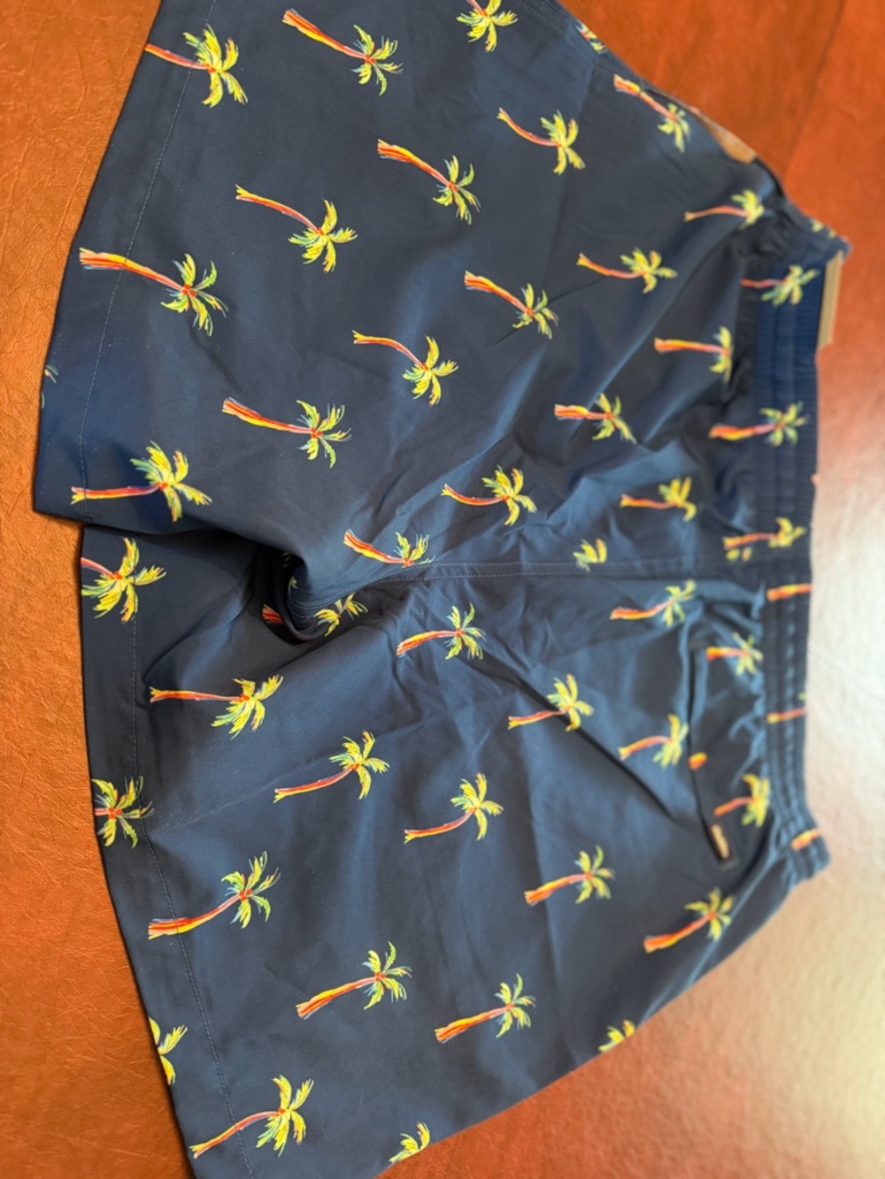 Chubbies Men's XXL  Navy Palm-Print Swim Trunks with white draw string NWT 5.5 - Picture 6 of 9